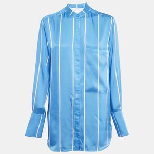 Victoria Victoria Beckham Blue Striped Satin Long Sleeve Shirt M